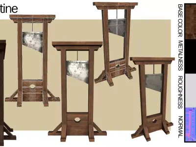 Guillotine four wooden stands Free 3D model