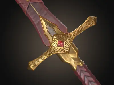 Royal Golden-Silver Sword PBR Game-Ready Low-poly 3D model