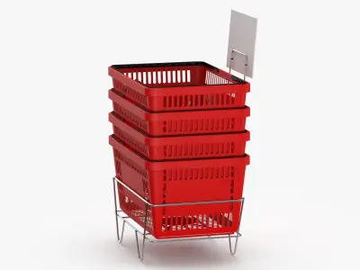 Hand Carry Shopping Baskets Plastic Handle Stack Red Black Blue and Green 3D model