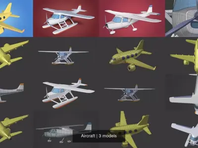 Cartoon Aircraft - Airplane - Plane - Sea Plane - Light Plane 3D Model Collection