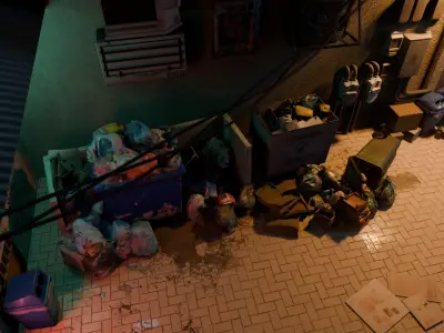 Fish Shop And Garbage Dump Cyberpunk Street Low-poly 3D model