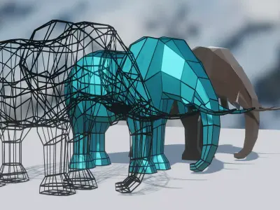 LOW POLY Elephant in snow Low-poly 3D model