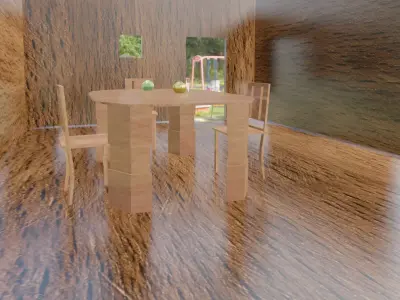Inside a wooden house with some furniture Low-poly 3D model