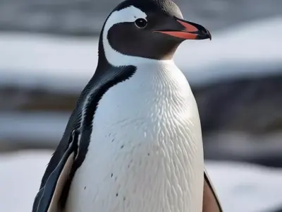 Gentoo Penguin Imperator Black White Bird Orange Beak Snow Low-poly 3D model