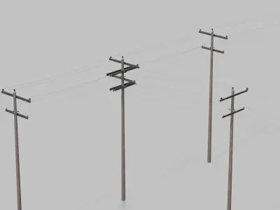 Utility Pole - Composite Mast with Double Crossarms 3D model