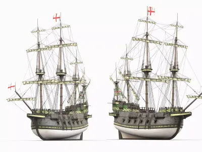 This 3D Galleon green includes a fully detailed interior 03 3D model
