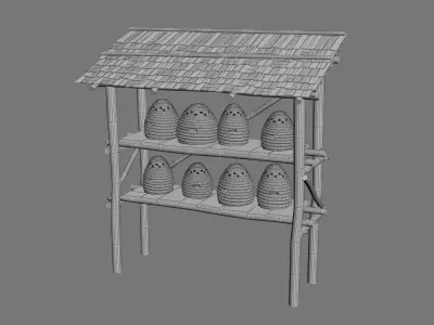 Medieval honey bee hive rack Low-poly 3D model