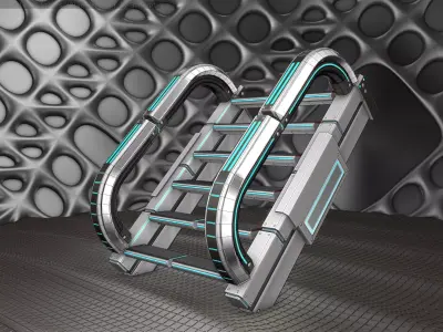 Sci-Fi Stairs - 10 - Silver Blue Neon Light Version Low-poly 3D model