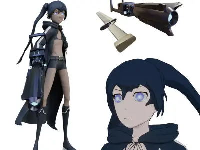 Black Rock Shooter-Anime Character Rigged  Low-poly 3D model