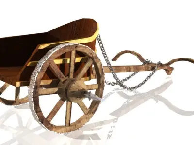 Chariot wooden cart with chains Low-poly 3D model