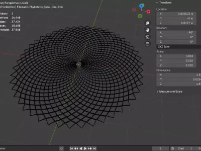 Fibonacci Phyllotaxis Spiral Disc - Dark Iron Metal Low-poly 3D model