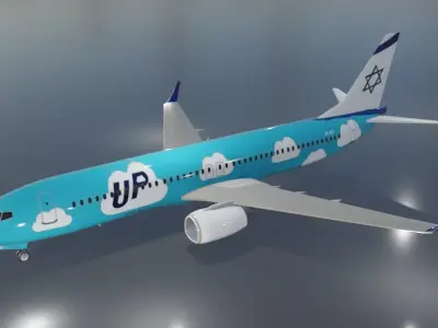 EL AL UP Boeing 737-800 low poly 3D model with cockpit Low-poly 3D model