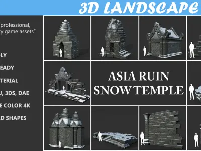 Low poly Snow Ruin Asia Temple Pack Low-poly 3D model
