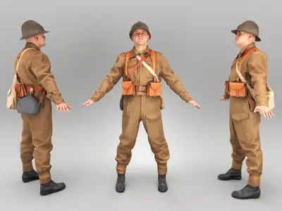 French infantryman ready for animation 360 Low-poly 3D model