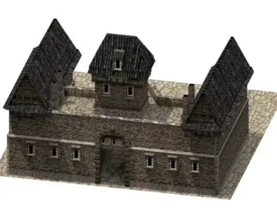 Stone Barracks Low-poly 3D model