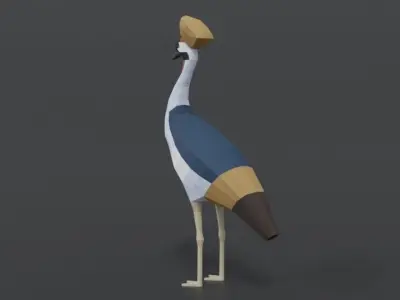 Low Poly Cartoon Grey Crowned Crane Low-poly 3D model