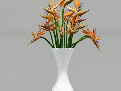 Strelitzia birds of paradise in vase 3D model