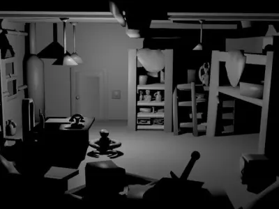 Adventurer office with rigged adventurer Low-poly 3D model