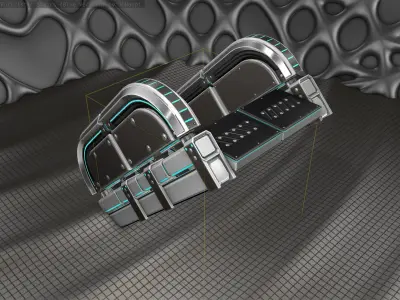 Sci-Fi Stairs - 30 - Silver Blue Neon Light Version Low-poly 3D model