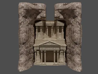 petra castle the royal tombs - realistic low poly Low-poly 3D model