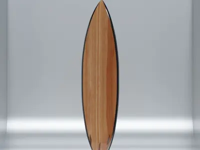 Wooden Surfboard with Carbon Fibre Fins Low-poly 3D model