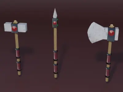 Stone weapons set Low-poly 3D model