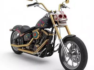 Mexican Dia de los Muertos Jeweled Chopper Motorcycle Low-poly 3D model
