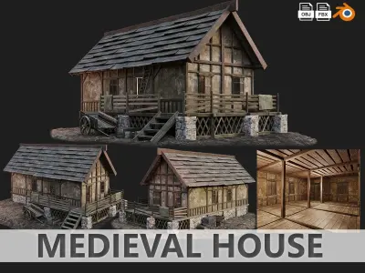 Medieval Old House PBR 4K GameReady Pack 17 to 20 Low-poly 3D model
