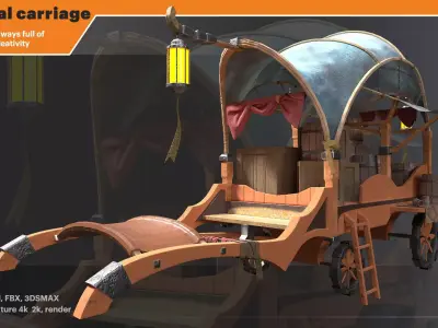 Medieval Carriage Low-poly 3D model