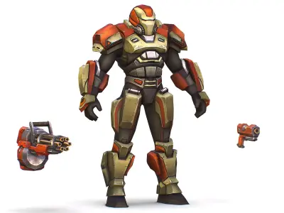 Male Cyborg - Man Machine Gun with Rifle and Pistol Low-poly 3D model