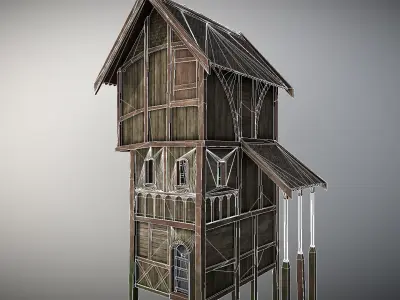 Medieval Lake Village - House 9 with interiors Low-poly 3D model