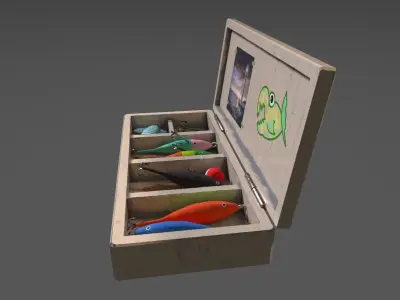 Low-poly handpainted fishermans box Low-poly 3D model