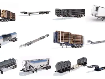 Trailers Set Low-poly 3D model