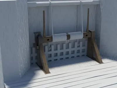 Medieval castle gate winch Low-poly 3D model