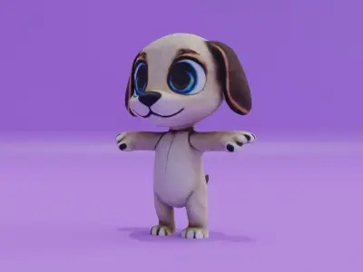 Cute Puppy Character T-Pose dog Free low-poly 3D model