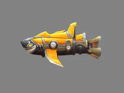 Cartoon shark rocket character Low-poly 3D model