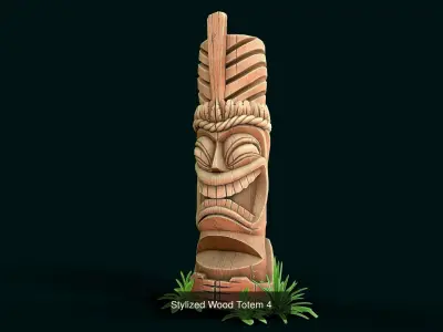 Stylized Wood Totems 3D Model Collection