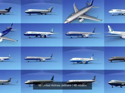 48 United Airlines Jetliners 3D Model Collection