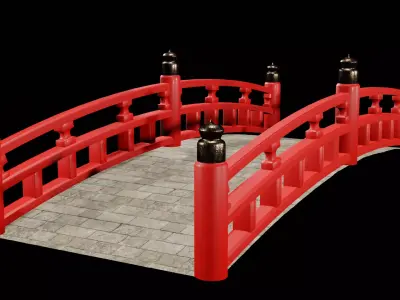 Japanese red bridge Free low-poly 3D model