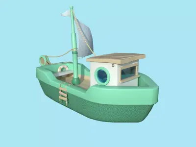 Cartoon Boat 01 - Green - Low Poly Ship Low-poly 3D model
