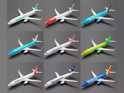 Boeing 737-800 10 Liveries Pack 3D Model Collection
