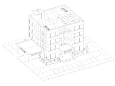 Low Poly Hospital building Low-poly 3D model