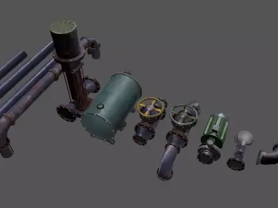 Modular Industrial Pipes Low-poly 3D model