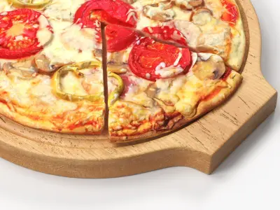 Round Serving Board with Pizza 3D model