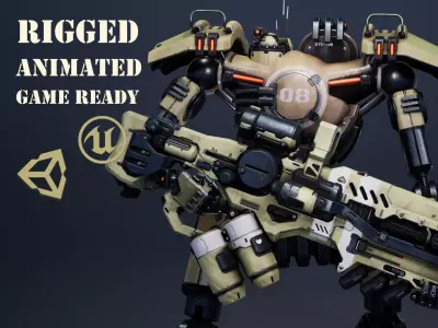 Etasphera08 robot with gun Low-poly 3D model