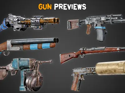 30 Apocalyptic Game-Ready Guns and 4K Textures Low-poly 3D model