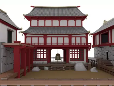 Japanese Temple Hanamura Low-poly 3D model