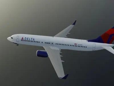 Delta Airlines Boeing 737-800ER low poly 3d model with cockpit Low-poly 3D model