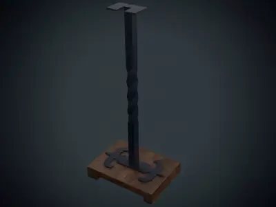 Swordstand metal pole with wooden base Low-poly 3D model