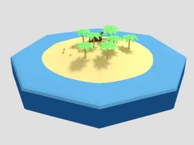 Low Poly Cartoon Island Scene Low-poly 3D model
